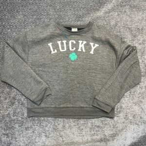 Modern Lux Lucky‎ Clover Graphic Sweatshirt Women's Small Gray Long Sleeve